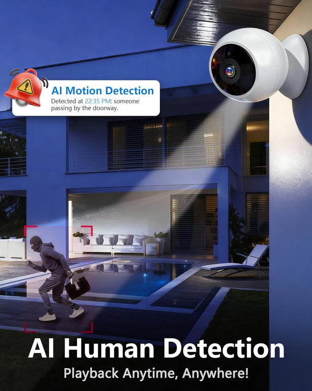 Security Camera Outdoor Wireless Indoor 2K Magnetic, Wifi Battery Powered, Motion Detection, 2-Way Talk, Color Night Vision, Waterproof