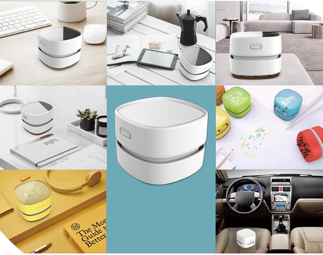 ODISTAR Desktop Vacuum Cleaner, Mini Table Dust Sweeper Energy Saving,High Endurance up to 90 Mins,Cordless&360º Rotatable Design for Keyboard/Home/School/Office(White AA Battery)