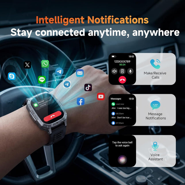 Military Smart Watches for Men 1400Mah, 2.01" HD, Bluetooth Call with LED