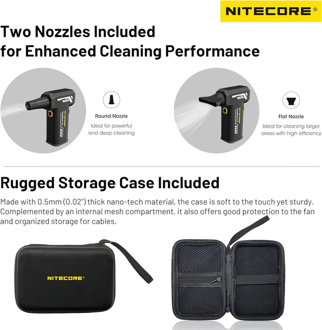 Nitecore CW20 Pocket Photography Fan with Flat Nozzle, round Nozzle, Storage Case