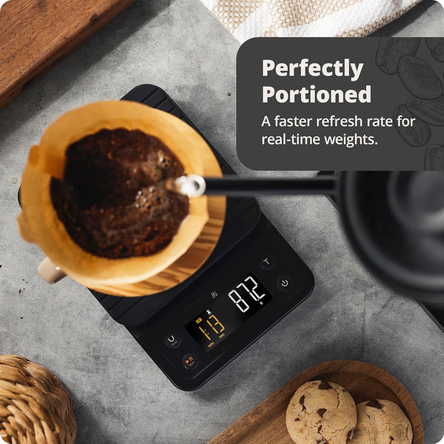 Greater Goods Digital Accurate Coffee Scale for Pour-Over Maker, with Timer for Great French Press and General Kitchen Use, Designed in St. Louis, (Onyx Black)