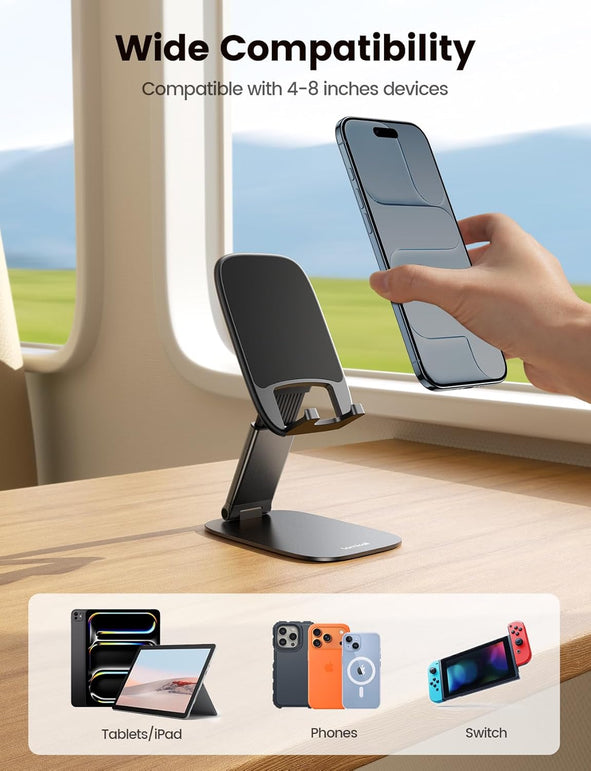 Lamicall Ultra Thin Cell Phone Stand for Desk, [Height Adjustable] Foldable Desktop Phone Holder, Portable Mobile Stand, Office Desk Accessories for Iphone 17 16 15 14 13 Pro Max Air, Galaxy S25, S24