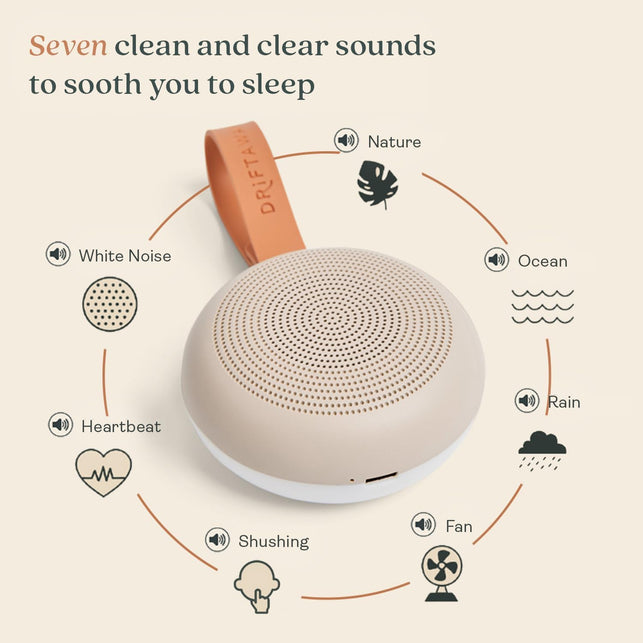 Ergopouch Drift Away Portable White Noise Machine, Taupe – 7 Soothing Sounds, Adjustable LED Light, USB Rechargeable, up to 48 Hours Battery Life – Promotes Deep, Restorative Sleep for Babies and Adults.