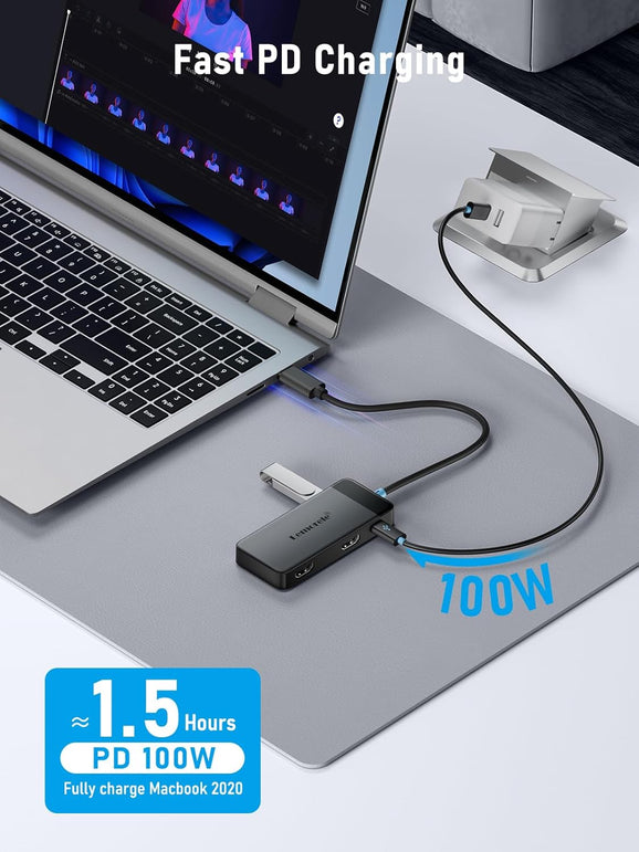 Lemorele 6-In-1 USB C Docking Station Monitor with Dual HDMI 4K30Hz Display