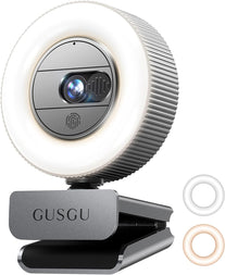 GUSGU G910 2K Quad HD Webcam for PC, with Microphone & Light & Privacy Cover, Web Camera for Desktop Computer/Laptop/Macbook, USB Streaming Camera