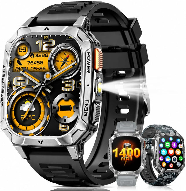 Military Smart Watches for Men 1400Mah, 2.01" HD, Bluetooth Call with LED