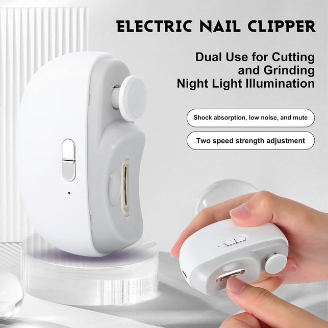 Electric Automatic Nail Clipper with Light & 2 Speeds,Fingernail Cutter and File 2 in 1 Design, USB Rechargeable Safety Fingernail Trimmer for Baby, Kids, Seniors and Adult (White)