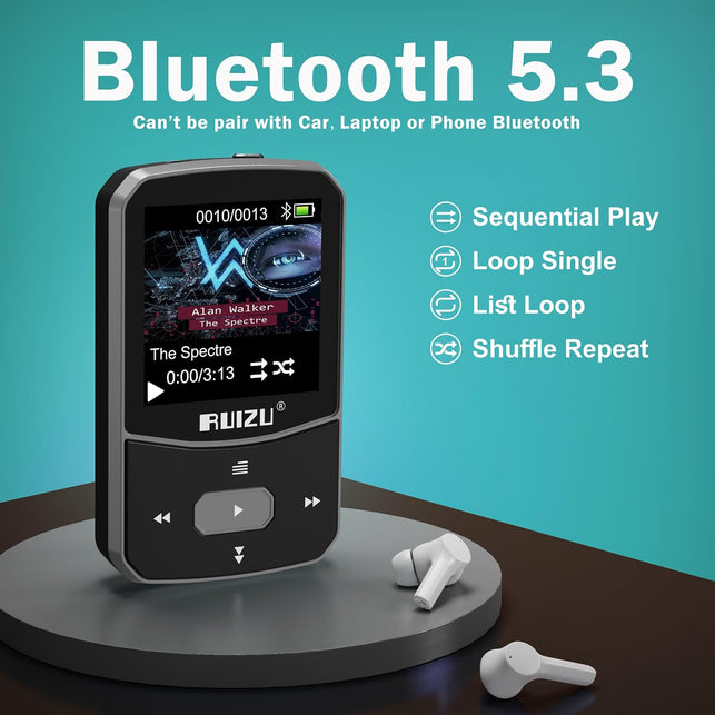 RUIZU 64GB Clip MP3 Player with Bluetooth 5.3, Voice Recorder & FM Radio