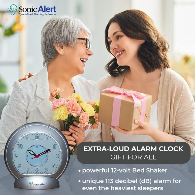 Sonic Alert Alarm Clock – Sonic Bomb Analog Clock - Loud Alarm Clock for Heavy Sleepers – Alarm Clock with Bed Vibrator – Easy to Use - Silver