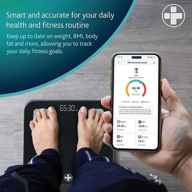 Reliance Medical Smart BMI Scale, Bluetooth Digital Body Fat Scale with LED Display, Accurate Weight Tracking, Ultra Slim, Bathroom Scale, Syncs with Fitness Apps, Size L 28Cm X W 28Cm X D 2.4Cm