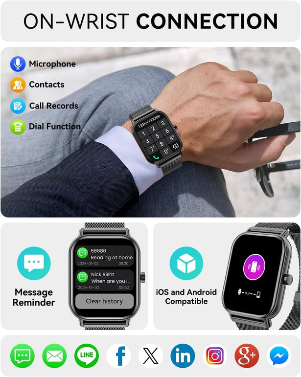 Smart Watch for Women Men, Smartwatch for Android Phones Iphone Compatible, 1.85" Smart Watches for Women Men, 110+ Sport Modes Smartwatch (2 Strap)