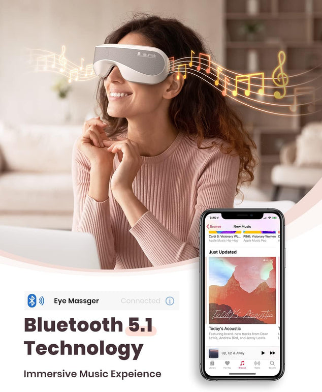 Eye Massager with Heat & Remote, Bluetooth Music Heated Massager for Migraines, Relax and Reduce Eye Strain Dark Circles Eye Bags Dry Eye Improve Sleep, Ideal Gifts for Women/Men