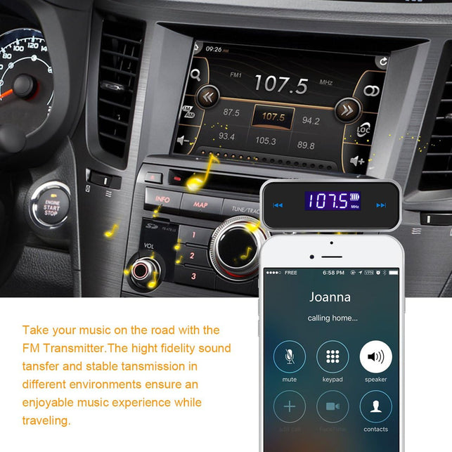 Beinhome FM Transmitter Audio Adapter Car Kit, Wireless In-Car Radio Transmitter Built-In 3.5Mm Aux Port for Car Iphone 6S 5 SE Ipod Ipad Smart Phones MP3 MP4 Audio Players