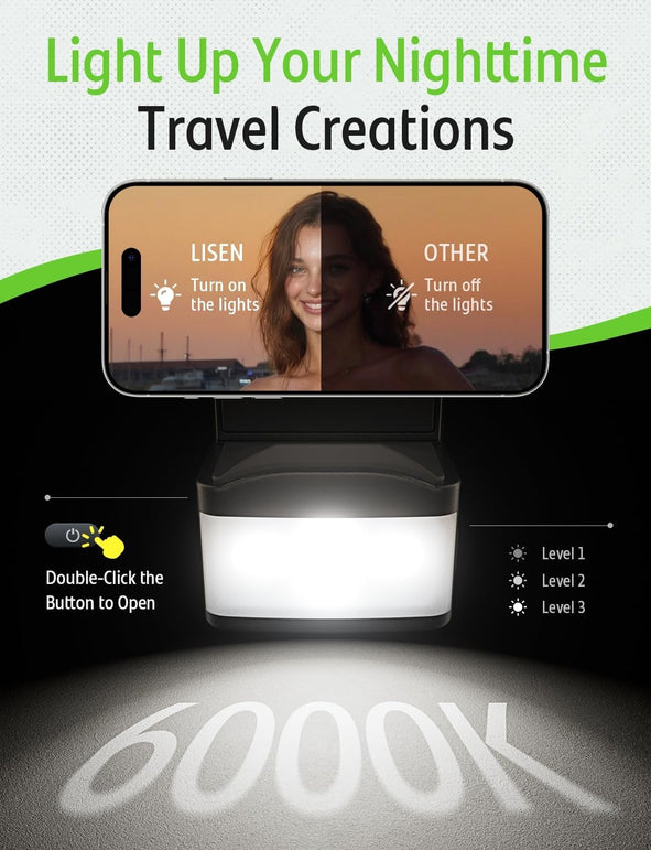 LISEN Airplane Travel Essentials Phone Holder Mount (LED) Cruise Ship Essentials 2026 Gadgets for Men Women Long Flight Travel Accessories Photographic Lighting Flash Tubes for Valentines Day Gifts