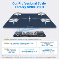 Vitafit Smart Weight Scale, High Precision Assured by Scale Body Weight Professional Factory since 2001, Free App Sync 13 Body Composition with BMI and Fat, Blue