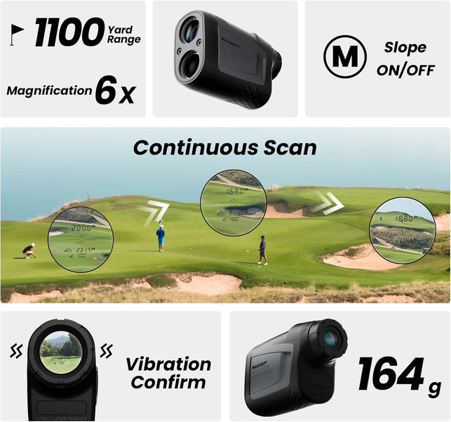 Mileseey Golf Range Finder with Slope On/Off,1000 Metres,±0.5M Accuracy,Flag Lock with Vibration, Magnification,Scan Measurement for Golfers