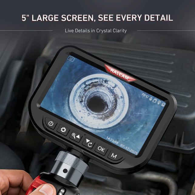 Ralcam 3.9Mm Two-Way Articulating Borescope, 5 Inch HD Industrial Endoscope Inspection Camera with Light, Stainless Steel Flexible Fiber Optic Scope Camera 0.15In Automotive Mechanics Tool