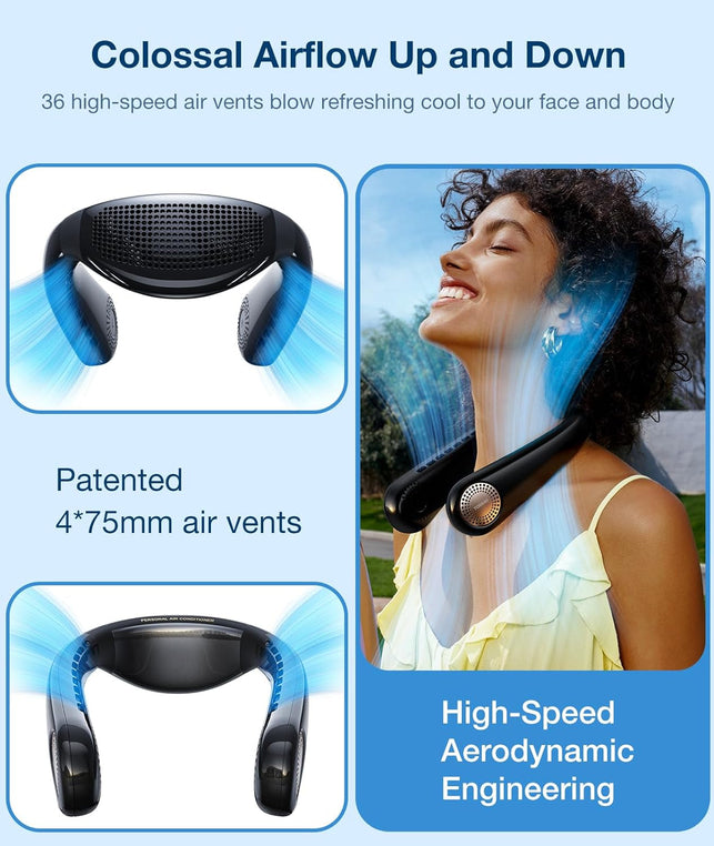 TORRAS [Coolify Air・2024 Upgrade Neck Air Conditioner, Ultra-Light Portable Neck Fan Rechargeable, Personal Cooling Device Neck Fans That Blow Cold Air with 3 Modes Fan/Cooler/Heat, Black