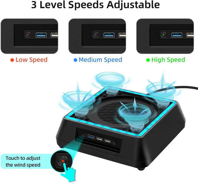 Mcbazel Cooling Fan for Xbox Series X,RGB LED Light Vertical Cooling Stand with Adjustable 3 Levels of Fan Speed