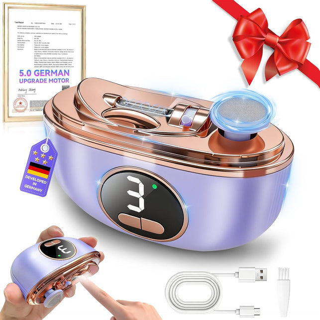 2026 Upgraded 3-In-1 Automatic Electric Nail Clipper【5.0 German Power Motor】【3 Smart Modes & Double-Blade】【Safe Nail Trimmer Polishing】 with LED Light & Dust Storage, Quiet & Gentle for Senior Adults (Purple 01)