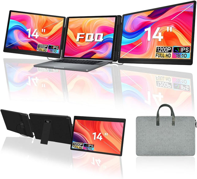 14" Laptop Screen Extender, FHD 1200P IPS Dual/Triple Portable Monitor for Laptop, 360° Flip Left Screen, USB-C/HDMI Plug & Play, Multi Travel Computer Monitor Display for 12-17.3" Win/Mac -S7C