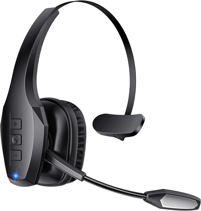 Trucker Bluetooth Headset, Wireless Headset with Mic, Bluetooth Headset with Dual Noise Cancelling Microphone & Mute Button, 55Hrs Working Time PC Headset for Cell Phones, Computer, Truck Driver
