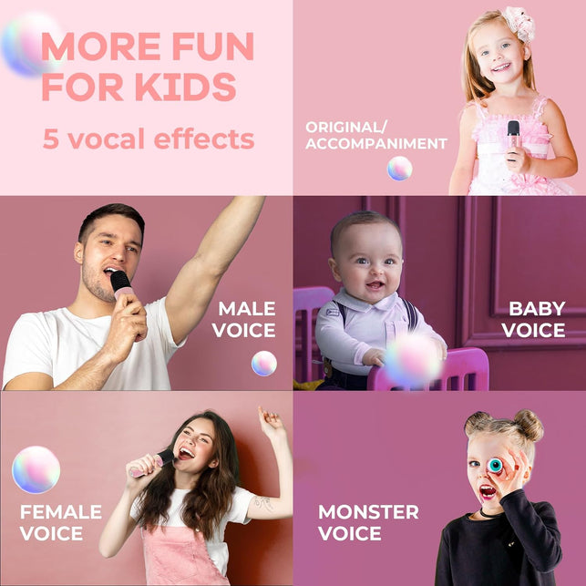 YLL Mini Karaoke Machine for Kids Adults, Portable Bluetooth Speaker with 2 Wireless Microphones,Toys Birthday Gifts for Girls Ages 4, 5, 6, 7, 8, 9, 10, 11, 12+ Years Old Toddler Teens (Pink)