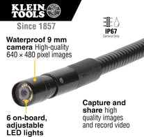 Klein Tools ET16 Borescope, 8 Mm 10-Foot Armored Waterproof Gooseneck Snake, LED Lights, Endoscope Digital Inspection Camera for Android Phones