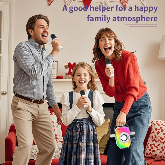 Mini Karaoke Machine for Kids Adults, Portable Bluetooth Microphone Singing Speaker Karaoke Player 5 Sound Effects with 2 Wireless Mic and Stand Birthday Gifts for Girls Boys Family Home Party