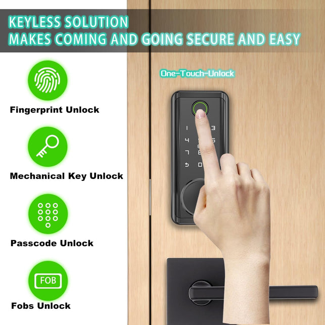 Fingerprint Deadbolt Lock with Glass Touchscreen Keypad,No-Wifi-Access, Keyless Electronic Biometric Lock for Entry Door (Black)
