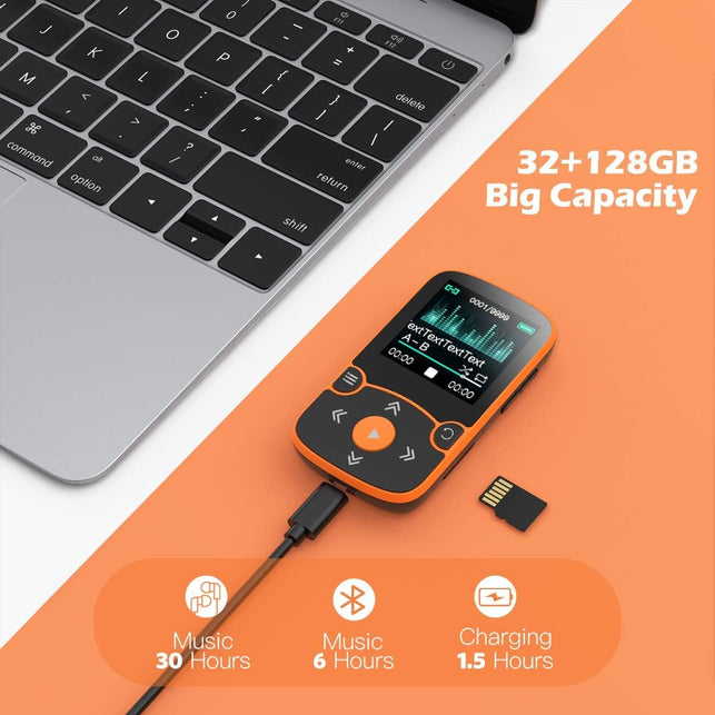 32GB MP3 Player with Clip, AGPTEK Bluetooth 5.0 Lossless Sound with FM Radio, Voice Recorder for Sport Running, Supports up to 128GB TF Card