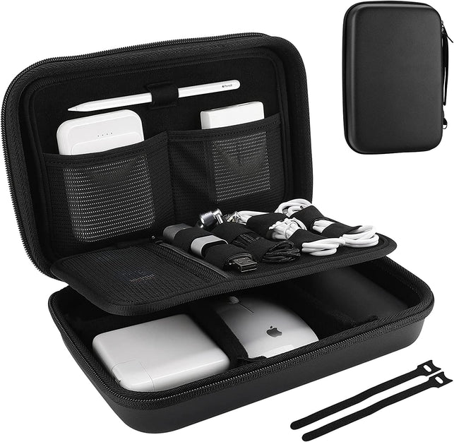 Procase Hard Travel Electronic Organizer Case for Macbook Power Adapter Chargers Cables Power Bank Apple Magic Mouse Apple Pencil USB Flash Disk SD Card Small Portable Accessories Bag –Black