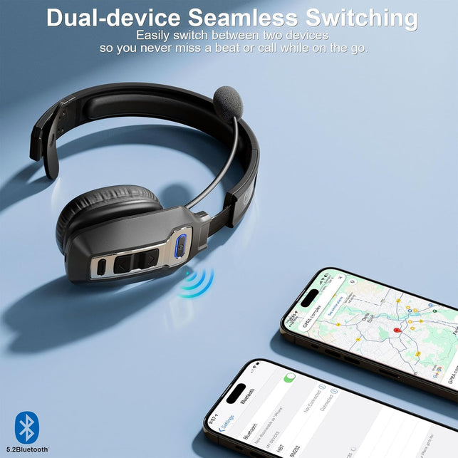 Trucker Bluetooth Headset with AI Noise Cancellation Microphone, Trucker Headset with 65Hrs Talk Time & Mute Button, Multipoint Connection, Bluetooth Headsets Fit for Truck Drivers/Cell Phones