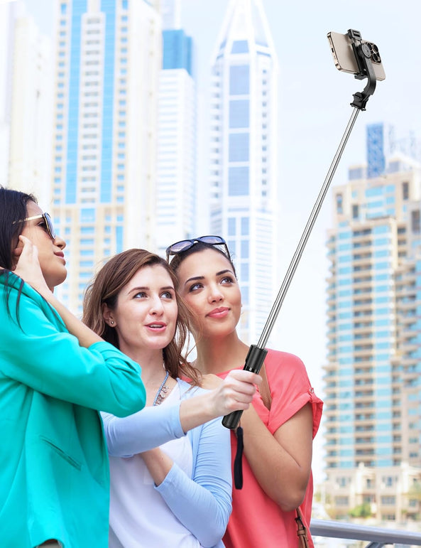 SelfieShow  Portable Selfie Stick, 4 in 1 Extendable Phone Tripod Stand with Detachable Wireless Remote & Phone Holder 360° Rotating Mini Travel Tripod Compatible with Iphone 16/15/14/13 Pro