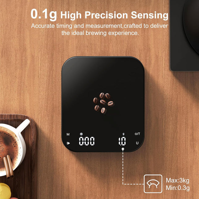Ultrean Coffee Scale with Timer, 3Kg Capacity, 0.1G Precision, Black