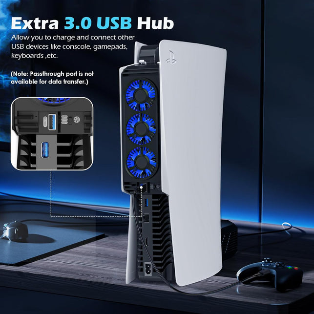 For PS5 Cooling Fan with Led Light,Quiet Efficient Cooling Accessories for PS5 HUIJUTCHEN Upgraded Cooler Fan for Playstation 5 Disc/Digital with USB 3.0 Port,2 Level Speed (Not for PS5 Slim/Pro)