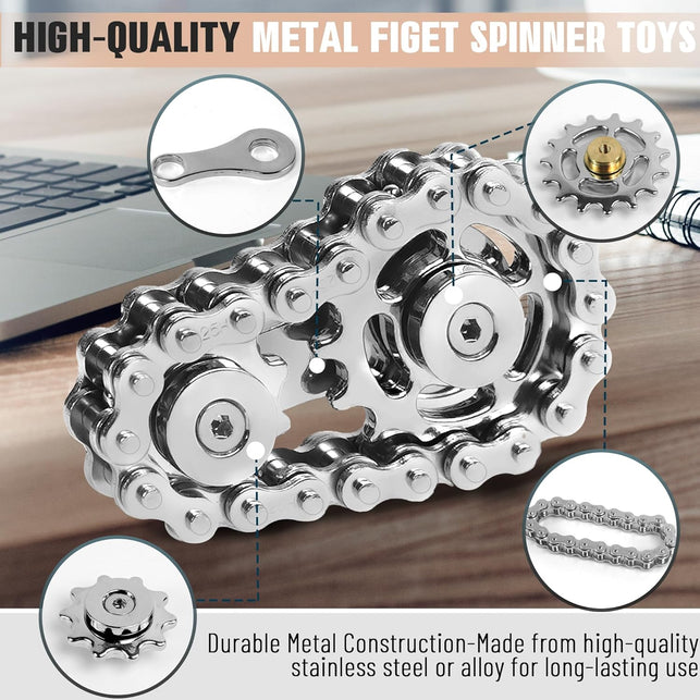 Fidget Spinner Toy for Adults Metal Figette Bike Chain Easter Basket Stuffer for Adult Men Pain Stim ADHD Teen Cool Gadgets Quiet Desk Offices Anxiety Relief Items Stress Tool Sensory Spiky - Black