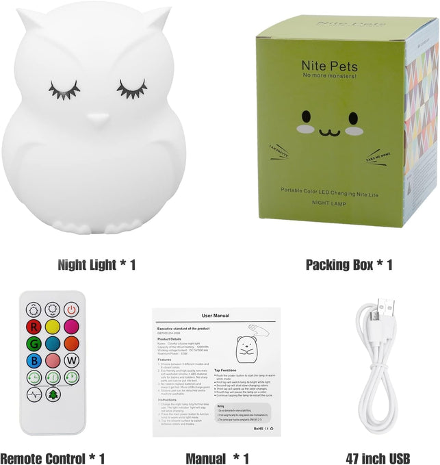 LED Night Light for Kids Cute Sleepy Owl Bedside Lamps - Convenient for Reading & Soothe Baby to Sleep Training Nursery Lights up Toddler Bed Room Dimming & Timer &Rechargeable Decor Gifts for Women