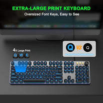 QUASIO Large Print Backlit Keyboard with 7-Color Backlit, Wired USB Lighted Computer Keyboards Oversize Letters Keys Easy to See, Illuminated Keyboard for PC, Laptop,Windows Desktop