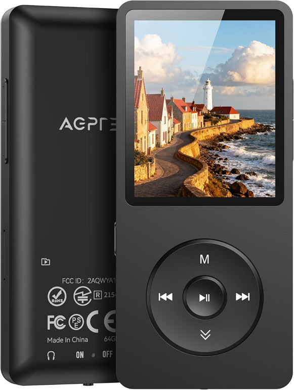 AGPTEK A02PL 64GB MP3 Player, 70 Hours Playback Lossless Sound Music Player, Supports up to 128GB, Black