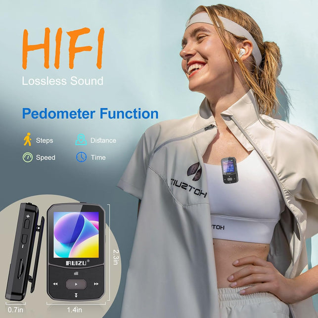 RUIZU 64GB Clip MP3 Player with Bluetooth 5.3, Voice Recorder & FM Radio