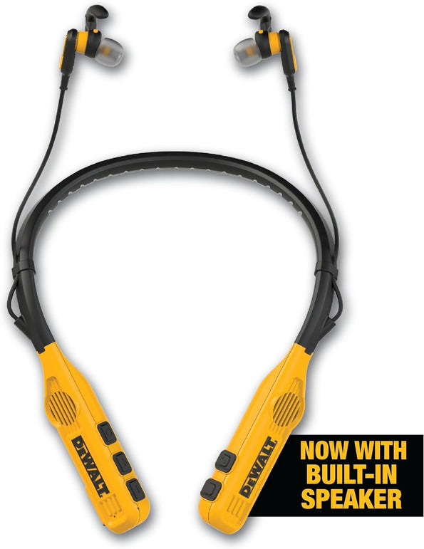 DEWALT 2-In-1 Neckband Bluetooth Headphones W/Built-In Speakers, Jobsite Wearable Speaker & around Neck Headphones, Wireless Bluetooth Headset, 60+ Hrs, Hands-Free Music & Calls, Carry Pouch Included