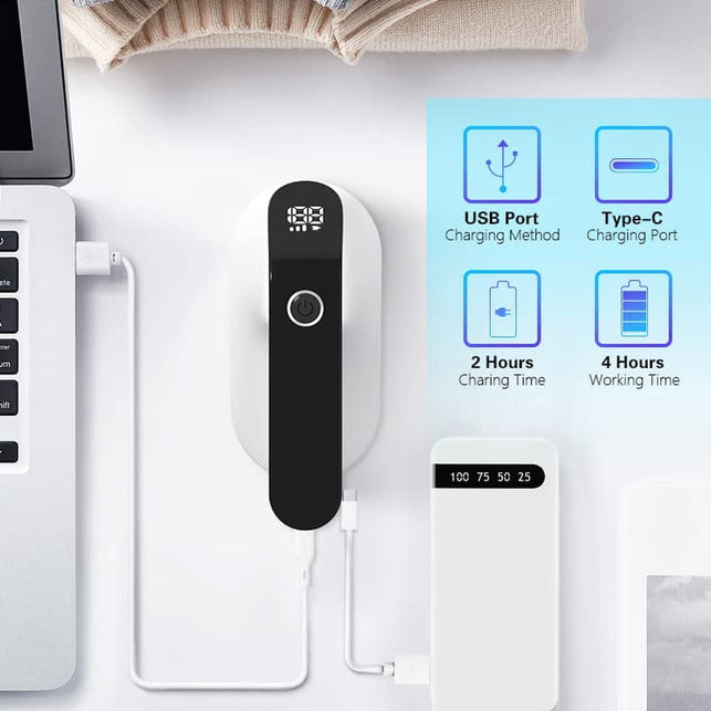 Rechargeable Fabric Shaver, Electric Lint Remover, Sweater Shaver for Clothes and Furniture with 3-Speeds and Battery Led Digital Display,2 Replaceable 6-Leaf Blades,Wall Mounted Storage Box