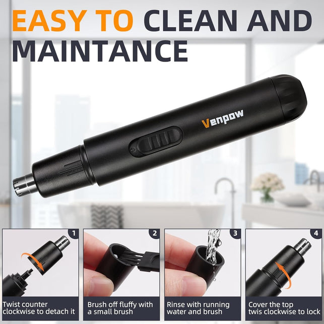 Ear and Nose Hair Trimmer Clipper - 2023 Professional Painless Eyebrow & Facial Hair Trimmer for Men Women, Battery-Operated Trimmer with IPX7 Waterproof, Dual Edge Blades for Easy Cleansing Black