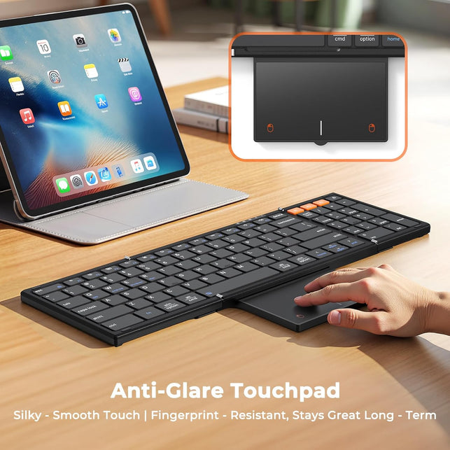 MEETION Foldable Bluetooth Keyboard with Touchpad, 3-Device Portable Wireless Keyboard with Numeric Keypad, Full-Size Rechargeable Business Travel for Ipad Phone Laptop PC Ios Android Windows Mac