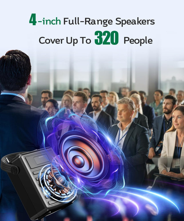 SHIDU 40W Voice Amplifier with Wireless Microphone, Portable PA System with Wireless Headset Mic & Speaker, 40W Loudly Bluetooth Portable Microphone and Speaker for Teacher, Meeting, Speech Events