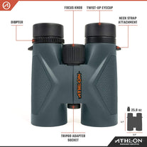 Athlon Optics 8X42 Midas UHD Gray Binoculars with ED Glass for Adults and Kids, High-Powered Binoculars for Hunting, Birdwatching, and More