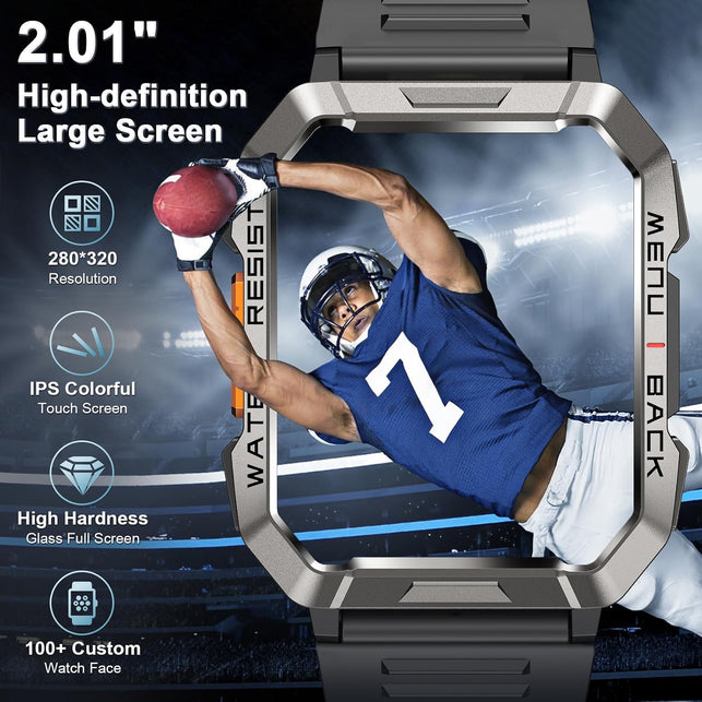 Military Smart Watch for Men(Answer/Make Call), Outdoor Sports Smartwatch with Flashlight/100 Days Battery/Compass/Heart Rate/Spo2/Sleep Monitor/2 Straps, Fitness Tracker for Iphone/Android Phones