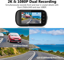 Dash Cam, Z-Edge Z3D 2560X1440P QHD, Front and Rear Dash Cam with Wifi, GPS, Dual Cam, Car DVR, Night Vision, Parking Mode, G-Sensor, Loop Recording