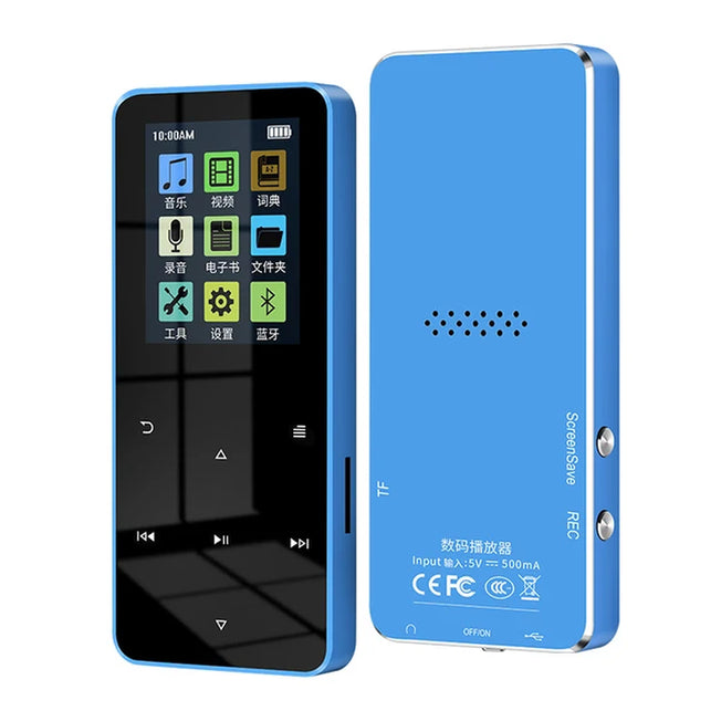 NEW2.0 Inch Metal Touch MP3 MP4 Music Player Bluetooth 5.0 Supports Card, with FM Alarm Clock Pedometer E-Book Built-In Speaker
